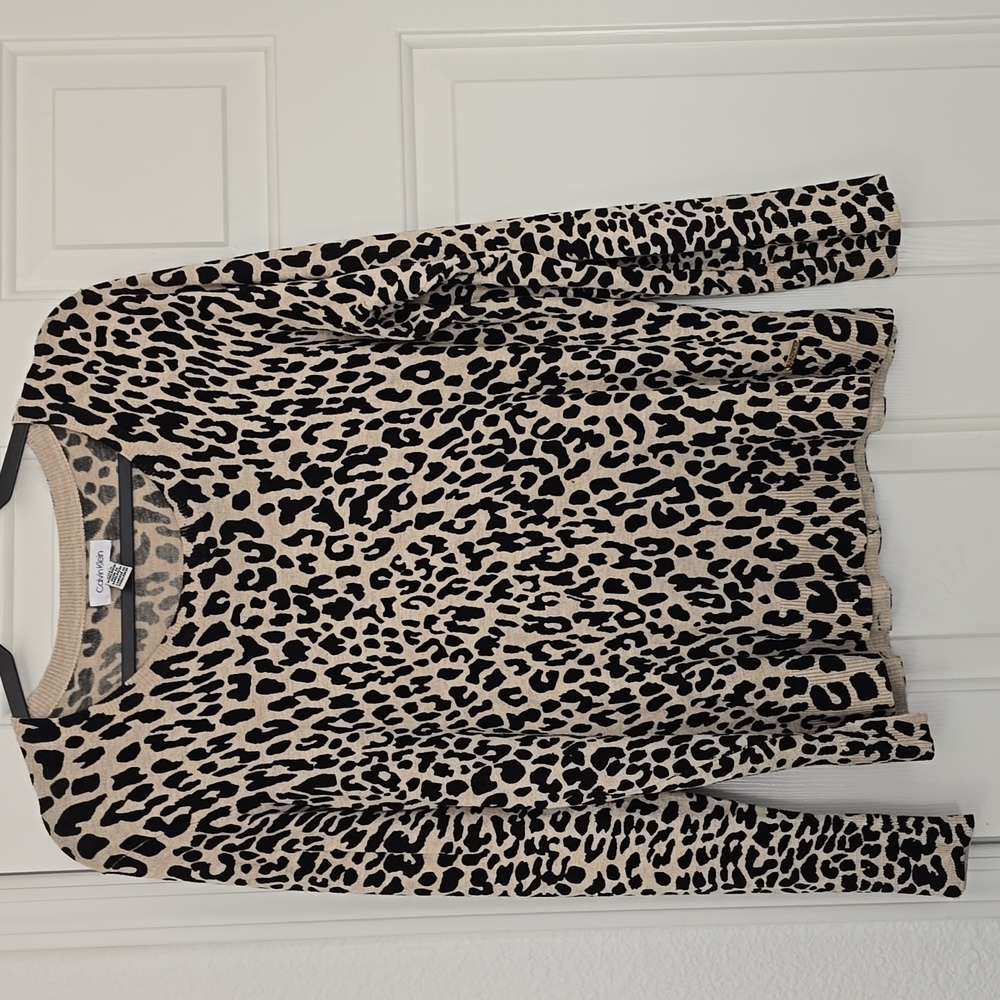 Calvin Klein Leopard Print Blouse - Black and Tan Sz Med - Picture 2 of 4